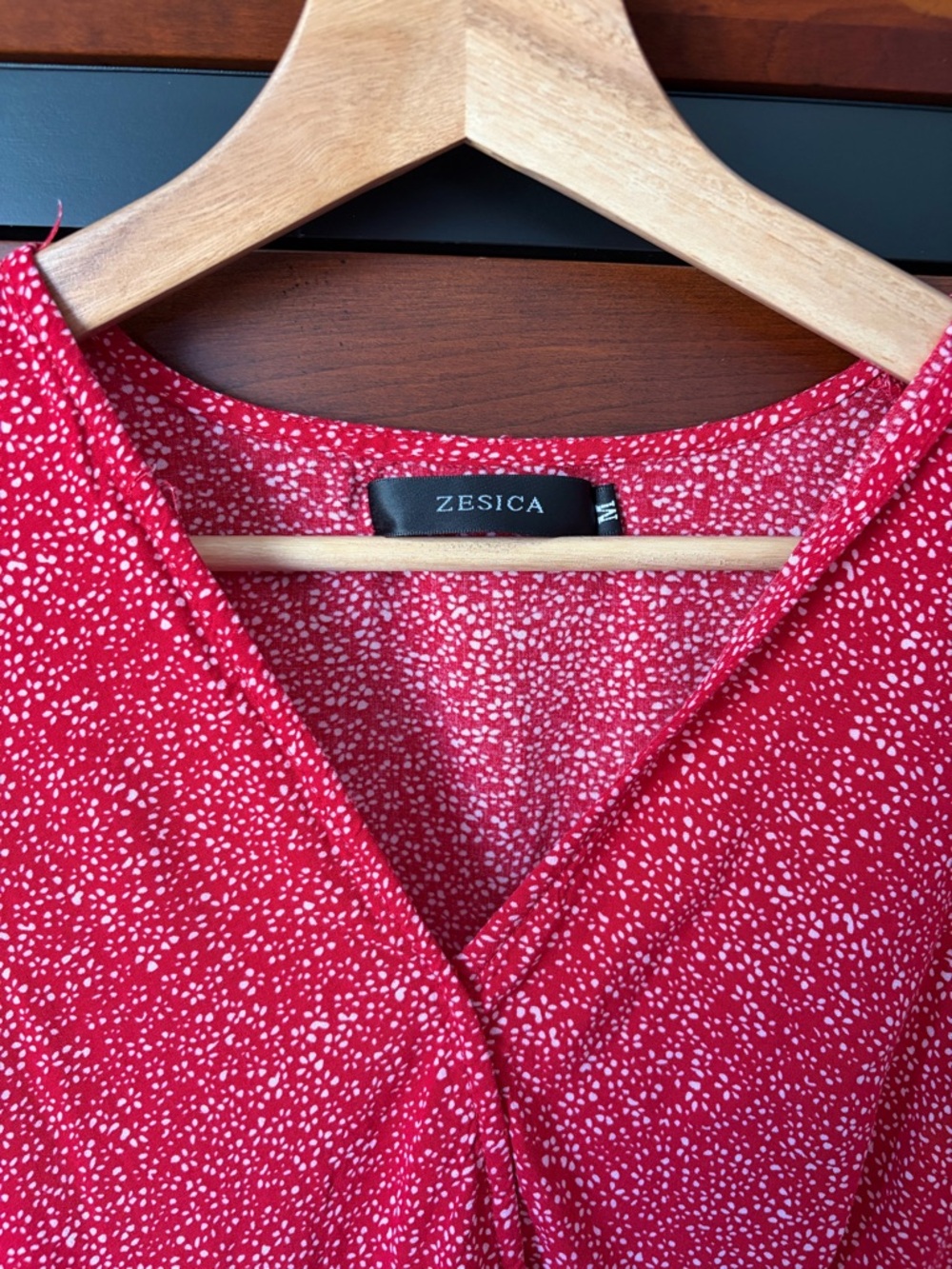 Red High-Low Wrap Dress with Ruffle Hem - Picture 2 of 4